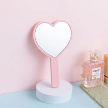 Load image into Gallery viewer, Heart Shaped Hand-held Vanity Mirror with Handle Portable Vanity Mirror Cute Small Mirror Portable Beauty Mirrors Cosmetic Tools
