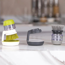 Load image into Gallery viewer, Soap Dispenser Palm Dish Brush Equipped with Storage Bracket Bowl Cleaning Tool with Drainage Base Kitchen Utensils for Cookware
